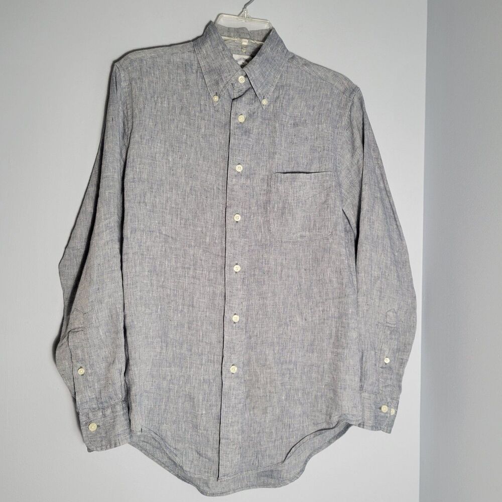 Brooks Brothers Linen Shirt Men's Blue Long Sleeve Size S Regent Fit